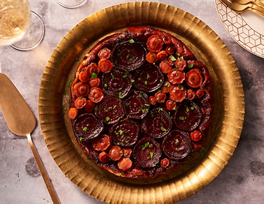 Beet and carrot tarte tatin