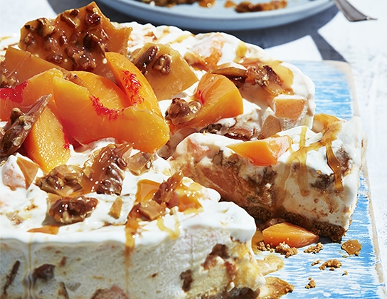 Frozen peach pecan crunch cake