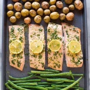 One pan baked salmon and vegetables