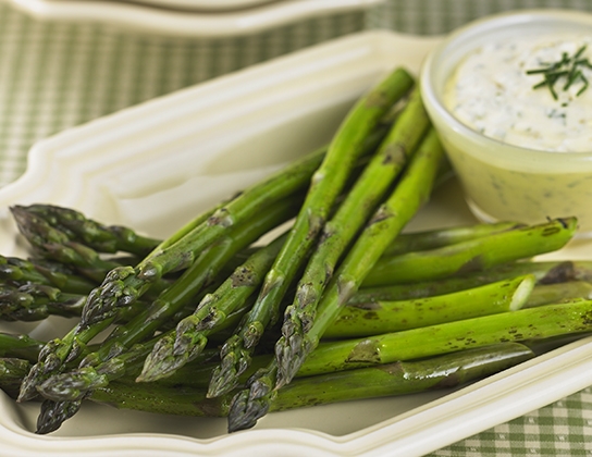 Grilled asparagus spears with lemon caper mayonnaise