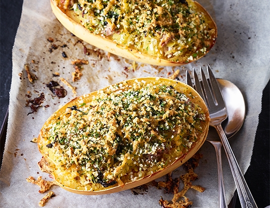 Spaghetti squash with kale and sausage