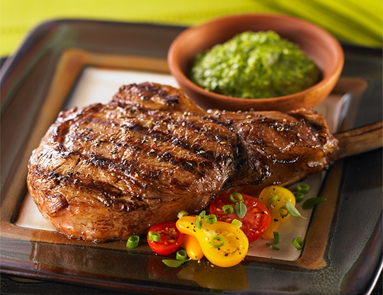 Grilled veal chops with chimichurri sauce