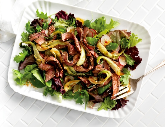 Grilled beef and bok choy salad