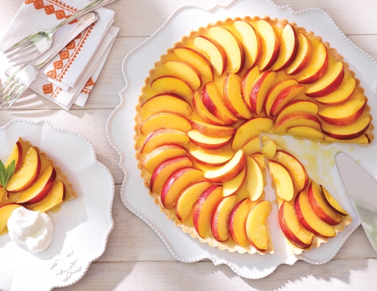 Nectarine almond shortbread tart