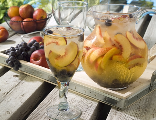 White sangria with nectarines and coronation grapes
