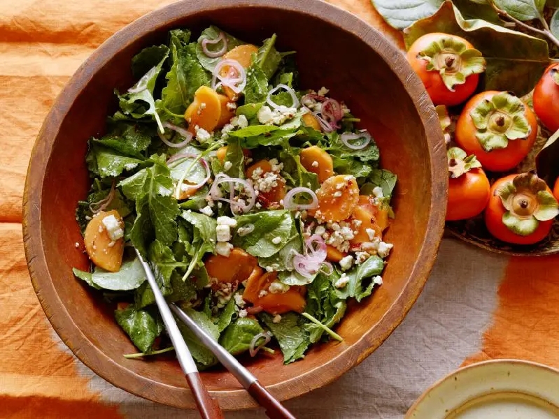 Kale and persimmon salad with pecan vinaigrette recipe