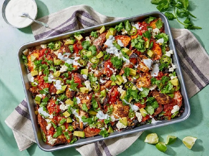 Nacho baked veg with crispy black beans recipe