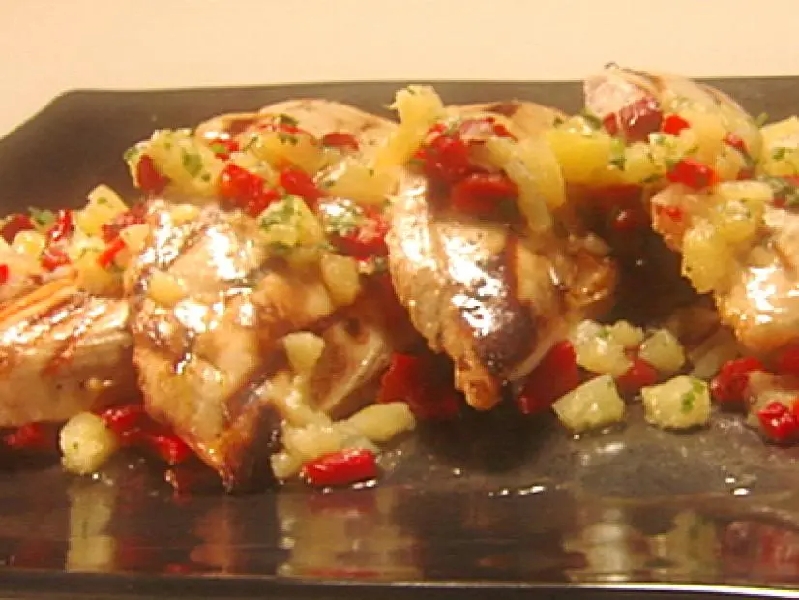 Yogurt grilled chicken breast with pineapple roasted red pepper salsa recipe