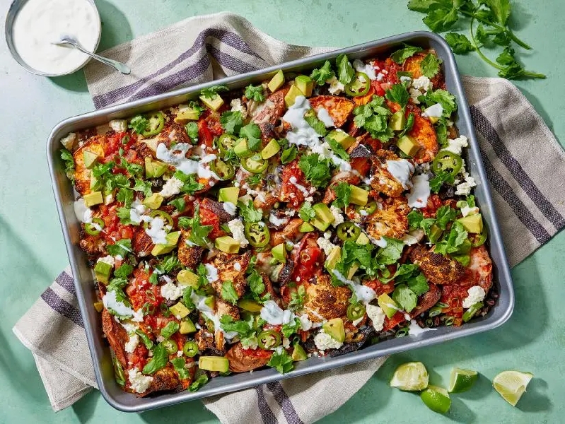 Nacho baked veg with crispy black beans recipe