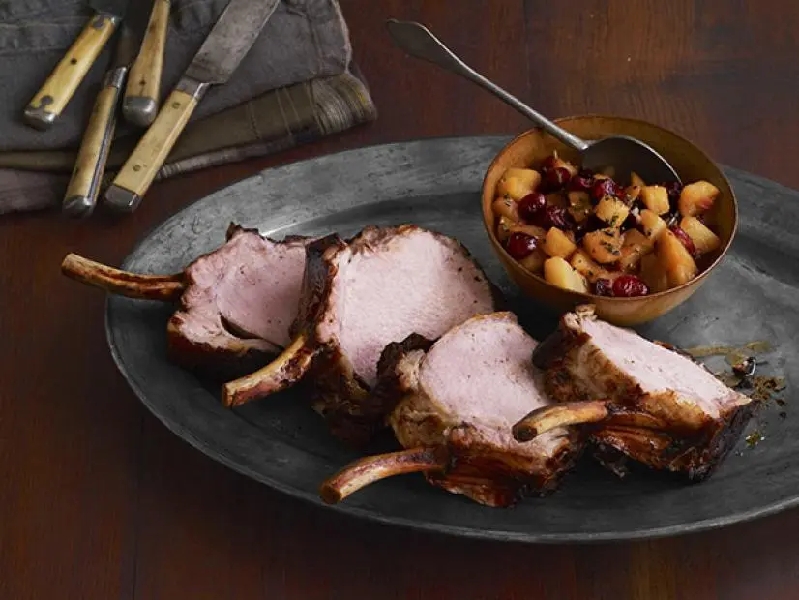 Rack of pork with pear-apple compote recipe