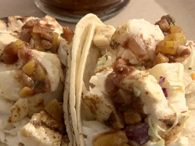 Halibut tacos with peach salsa recipe