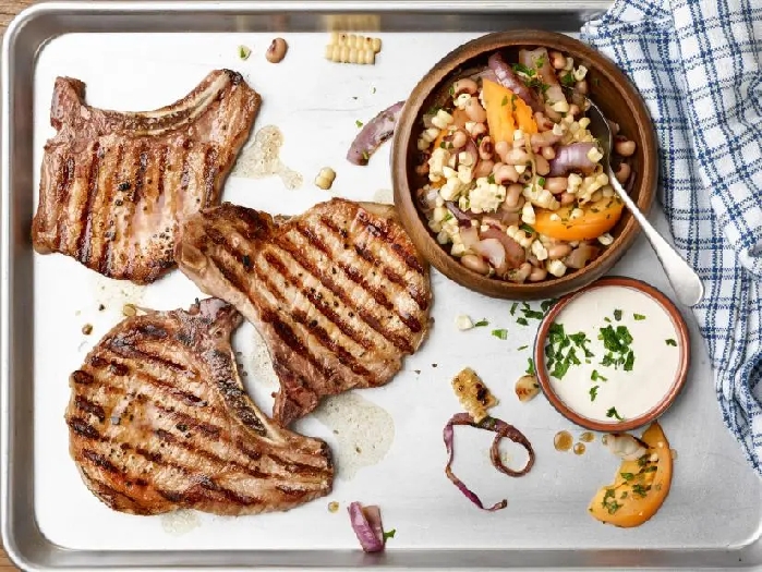 25-minute grilled pork chops with succotash recipe