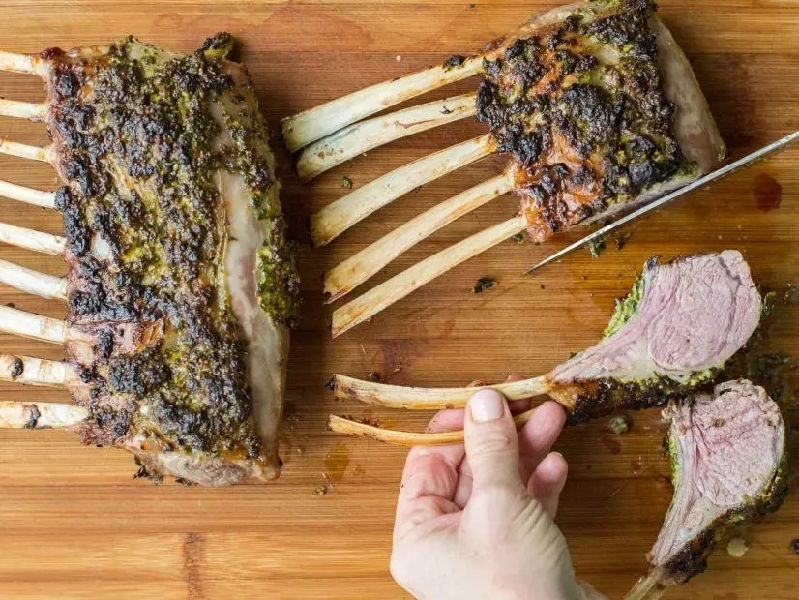 Rack of lamb with herb crust and mint-basil pesto recipe
