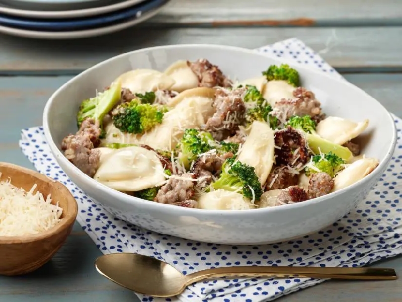 20-minute crispy pierogies with broccoli and sausage recipe