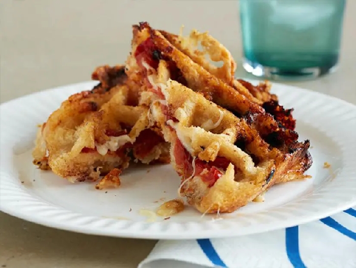 Waffled tomato-grilled cheese recipe
