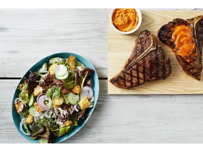 T-bone steak with charred tomato-horseradish butter recipe | food network kitchen | food network