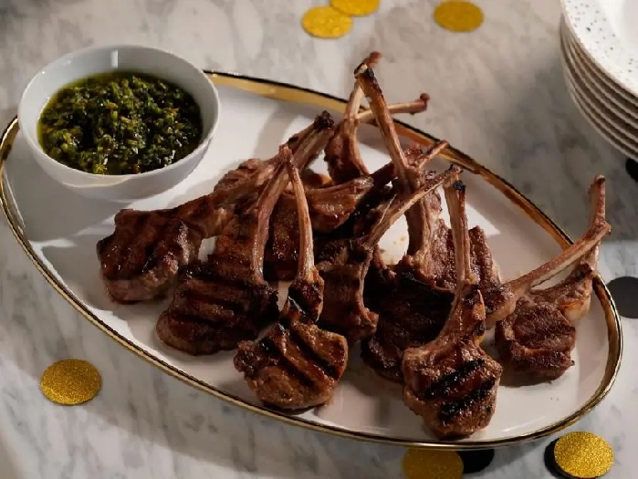 Lamb chops with mint and pistachio salsa verde recipe