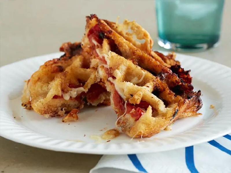 Waffled tomato-grilled cheese recipe