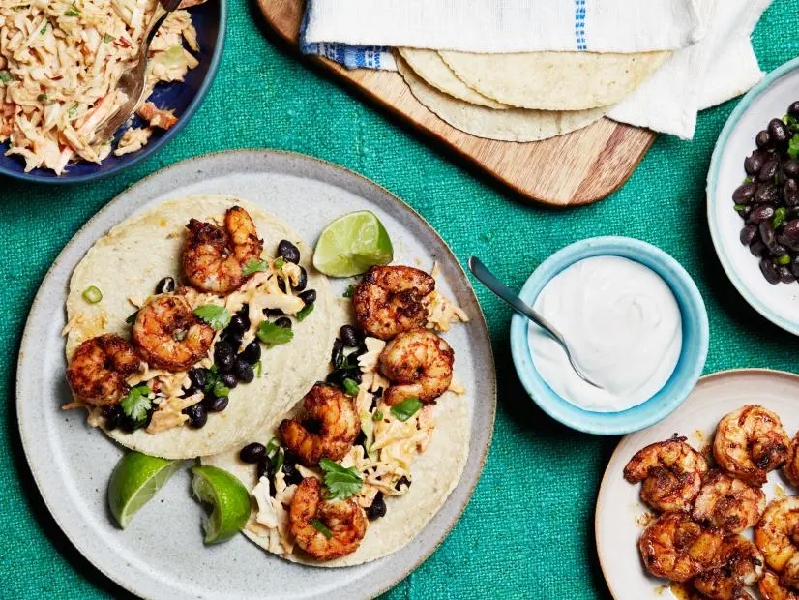 15-minute shrimp tacos with spicy chipotle slaw recipe