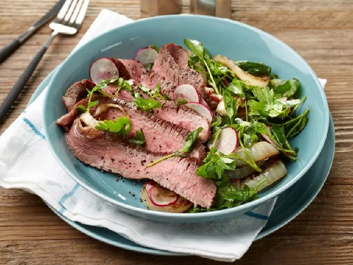 25-minute flank steak with charred vidalia onion salad recipe | food network kitchen | food network