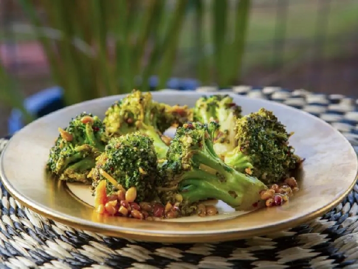 Nana's lemon broccoli with toasted pine nuts and roasted garlic recipe | food network