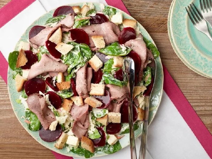 10-minute beef-and-beet salad with horseradish dressing recipe | food network kitchen | food network