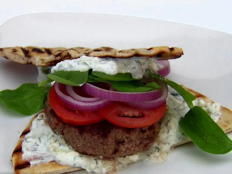 Lamb burgers with feta tzatziki spread recipe