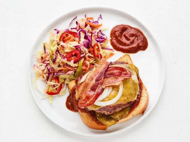 Bbq bacon burgers with spicy slaw recipe