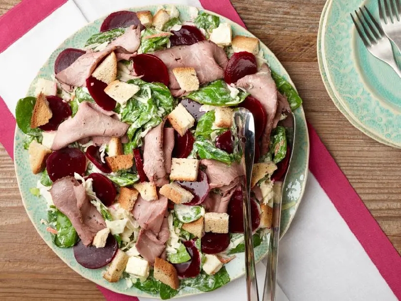 10-minute beef-and-beet salad with horseradish dressing recipe | food network kitchen | food network