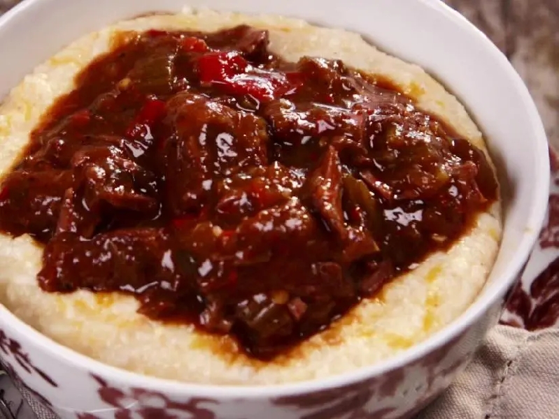 Laila's stewed beef with creamy cheese grits recipe