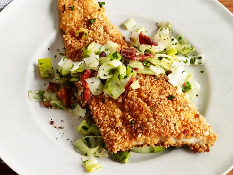Oatmeal-crusted trout recipe