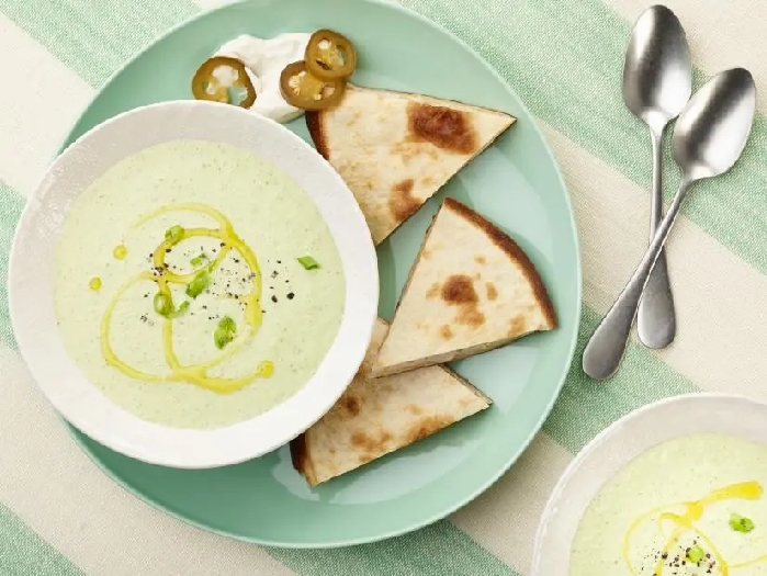 10-minute green gazpacho and smoky quesadilla recipe | food network kitchen | food network