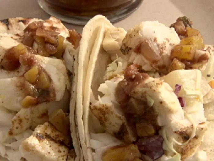 Halibut tacos with peach salsa recipe