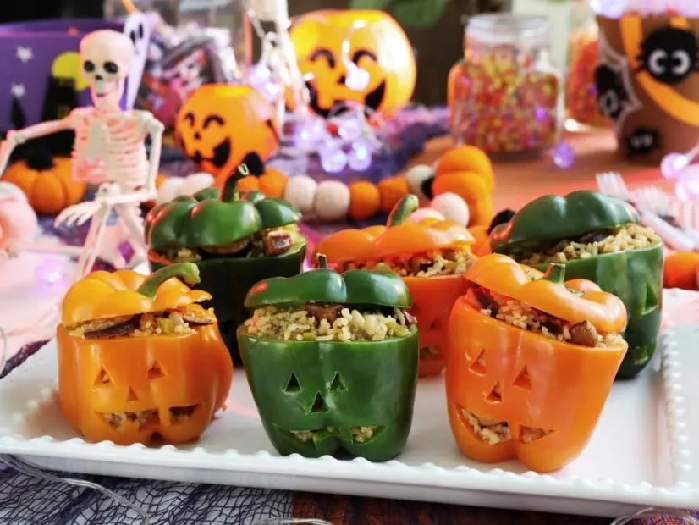 Jack-o’-lantern jambalaya stuffed peppers recipe