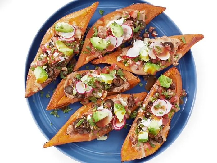 Nacho sweet potato skins recipe | food network kitchen | food network