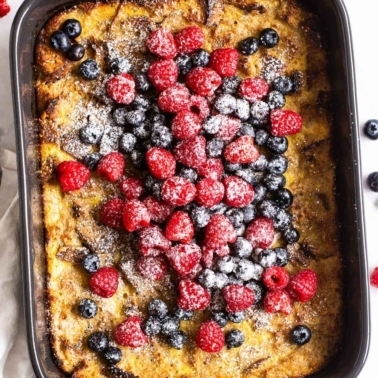 Healthy french toast casserole with berries