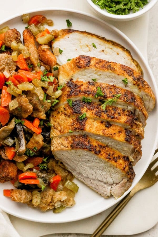 One-pot roasted pork tenderloin with mushroom stuffing