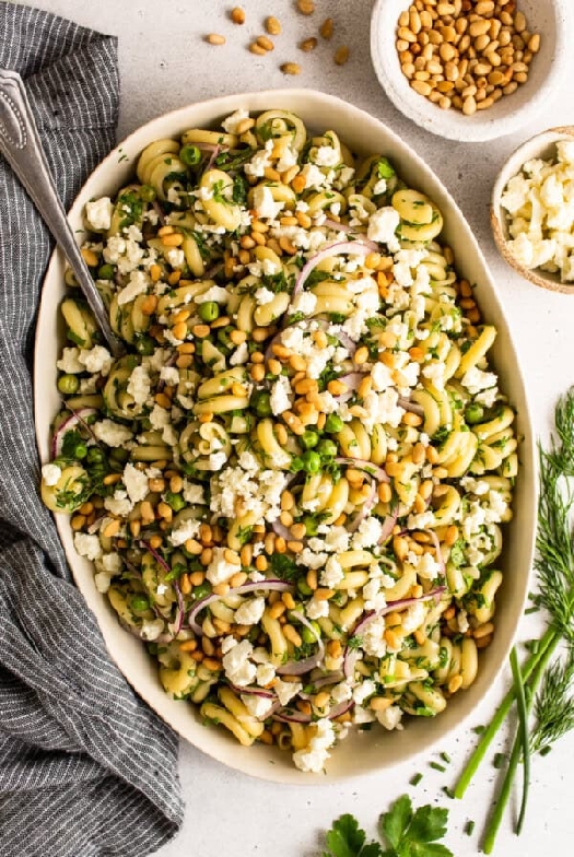 Garlic lemon pasta salad with fresh herbs