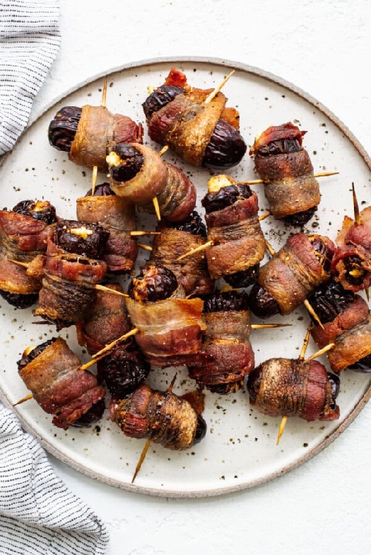 Bacon wrapped dates with goat cheese