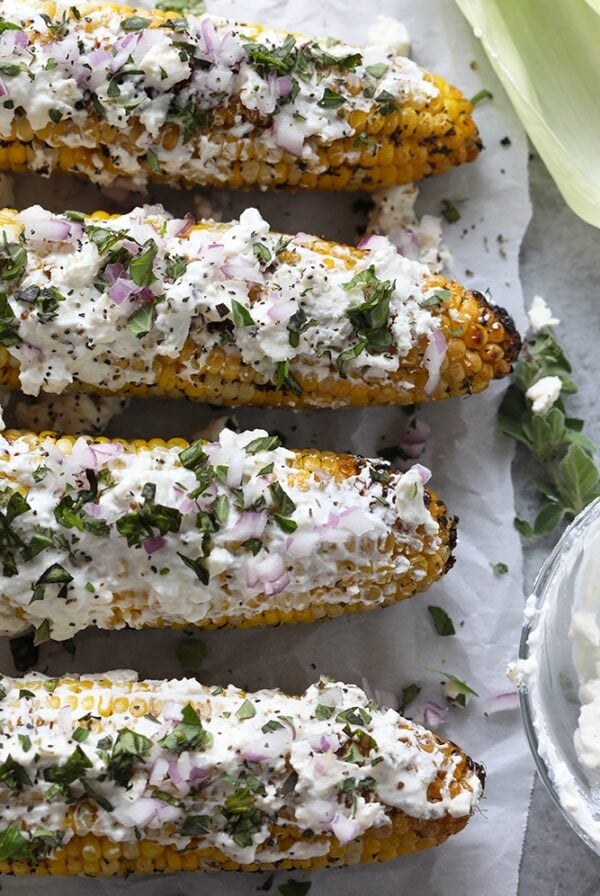 Mediterranean grilled street corn with feta cheese