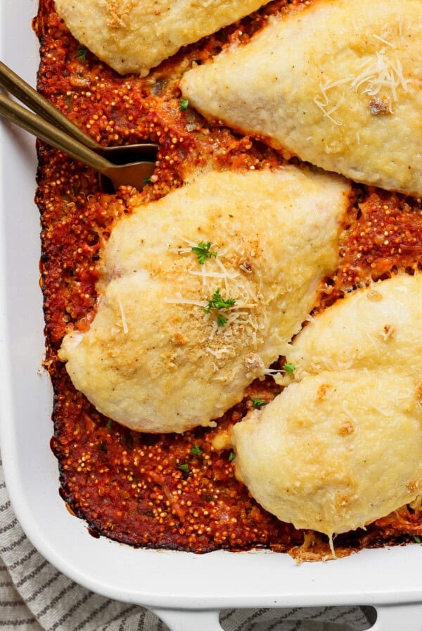 Chicken parmesan quinoa casserole