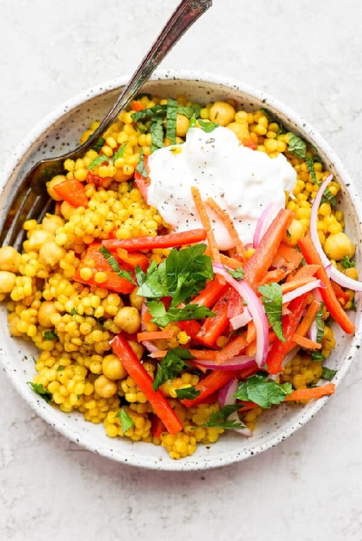 Lemon garlic israeli couscous with whipped feta