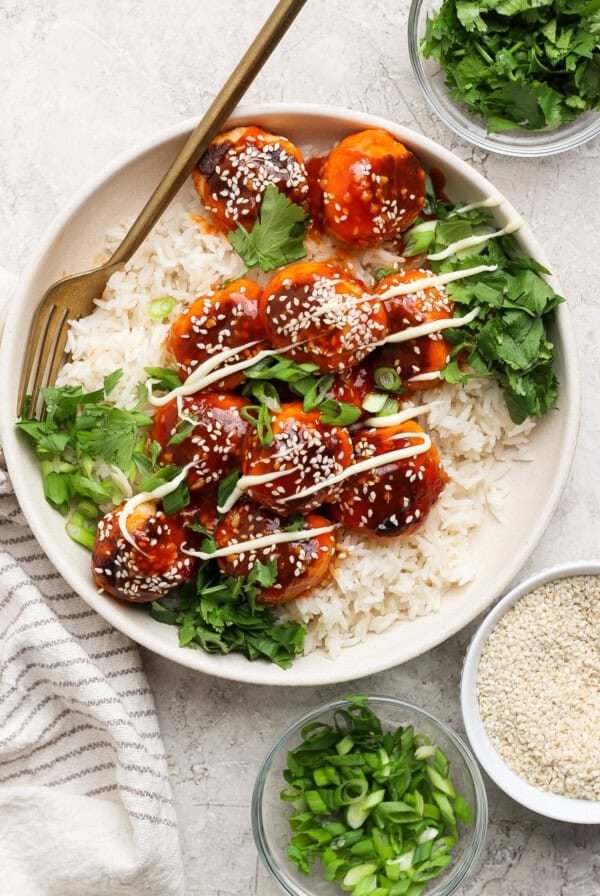 Salmon meatballs with sesame ginger bbq sauce
