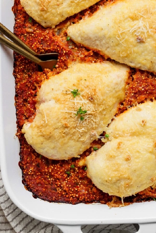Chicken parmesan quinoa casserole