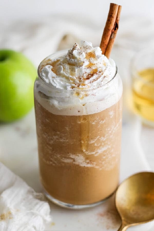 Copycat apple crisp oatmilk frappuccino with maple whipped cream