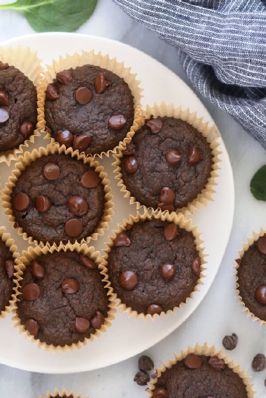 Sneaky spinach chocolate chocolate chip muffins