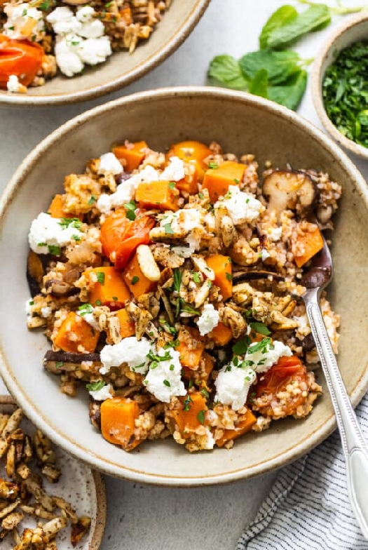 Sweet potato and mushroom grain bowls