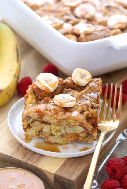 Peanut butter banana french toast bake