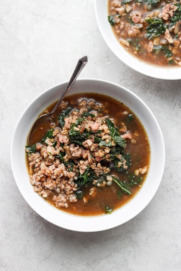 Ground turkey farro soup with kale