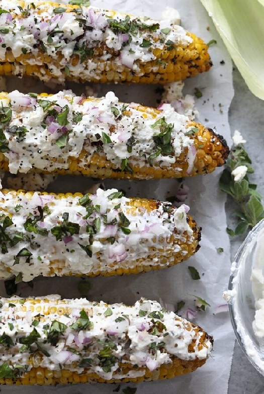 Mediterranean grilled street corn with feta cheese